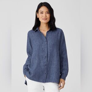 Eileen Fisher Washed Organic Linen Delave Classic Collar Shirt